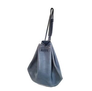 Blue leather shoulder sack purse bag Coach style